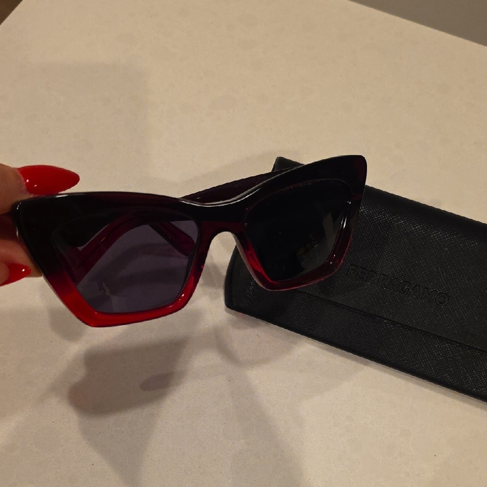 Salvatore Ferragamo Red Cat-Eye Sunglasses